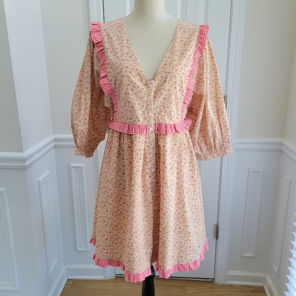 Hyacinth House Tuckernuck Mia Dress‎ Cottagecore Prairie Floral Gingham Ruffle